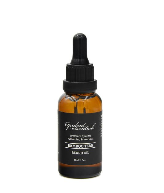 Opulent Grooming Premium Beard Oil - Bamboo Teak scent in luxurious bottle